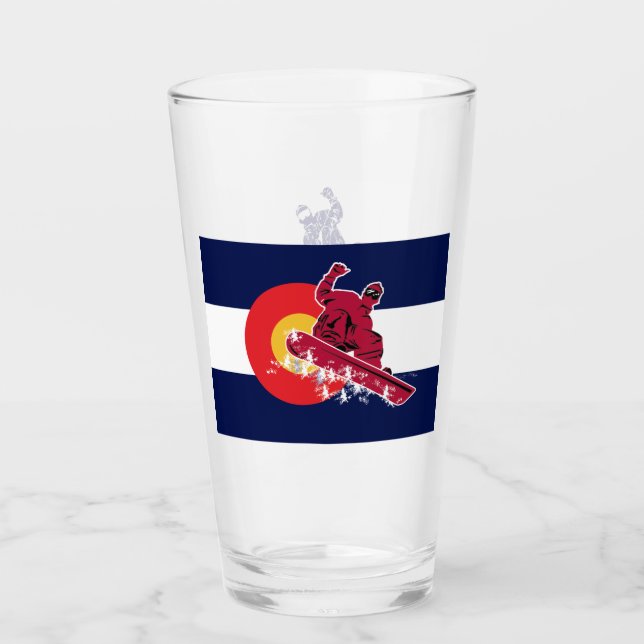 Snowboarder in the Colorado Flag Glass (Front)