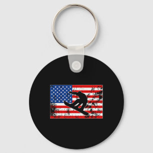 Snowboarder Jumping Usa American Flag Snowboarding Keychain