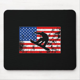 Snowboarder Jumping Usa American Flag Snowboarding Mouse Pad