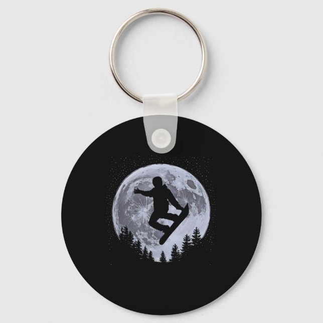 Snowboarder Moon Snowboarding Freestyle Pro Snowbo Keychain (Front)