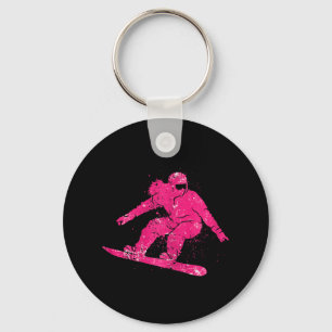 Snowboarder Mountains Ski Slope Retro Snowboarding Keychain