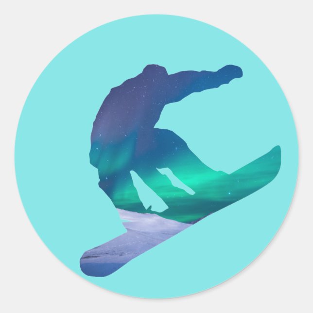 Snowboarder Northern Lights Silhouette Stickers (Front)