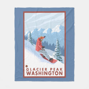 Snowboarder Scene - Glacier Peak, Washington Fleece Blanket