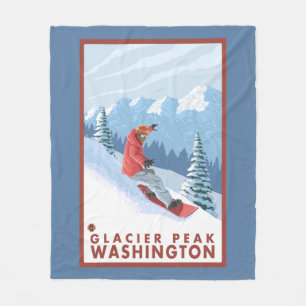 Snowboarder Scene - Glacier Peak, Washington Fleece Blanket