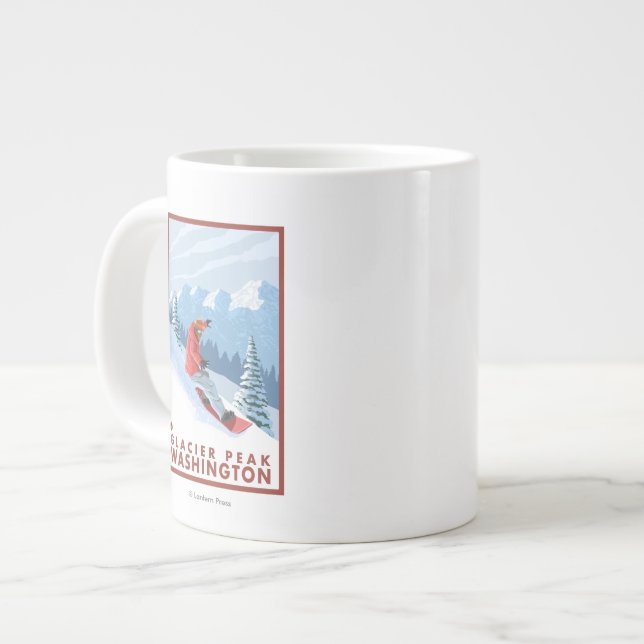 Snowboarder Scene - Glacier Peak, Washington Large Coffee Mug (Front Left)
