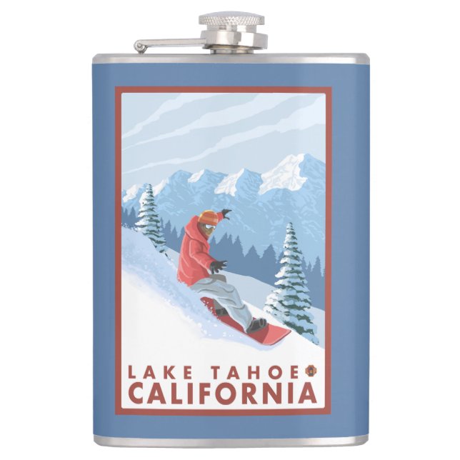 Snowboarder Scene - Lake Tahoe, California Hip Flask (Front)