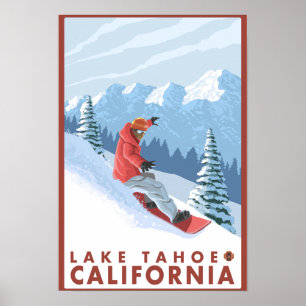 Snowboarder Scene - Lake Tahoe, California Poster