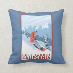 Snowboarder Scene - Lake Tahoe, California Throw Pillow
