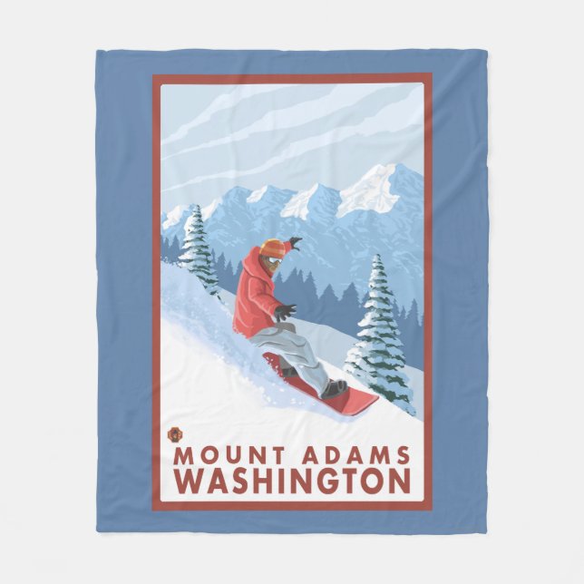 Snowboarder Scene - Mount Adams, Washington Fleece Blanket (Front)