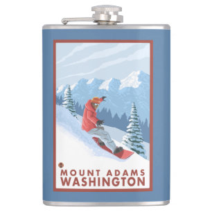 Snowboarder Scene - Mount Adams, Washington Hip Flask