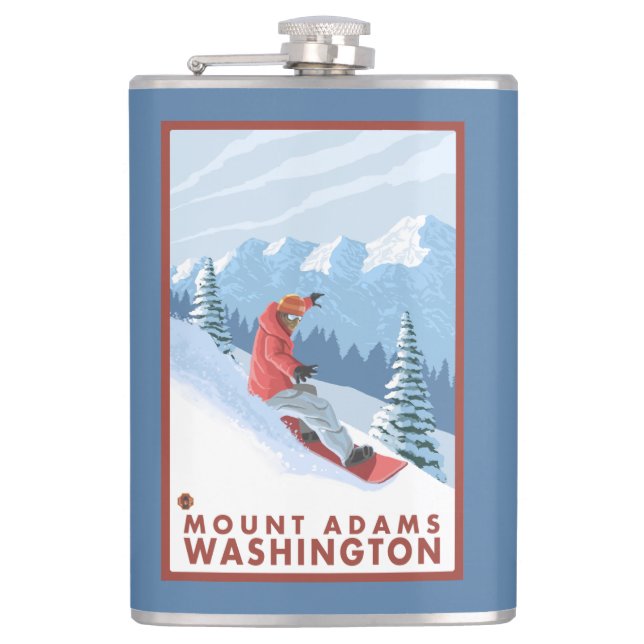 Snowboarder Scene - Mount Adams, Washington Hip Flask (Front)