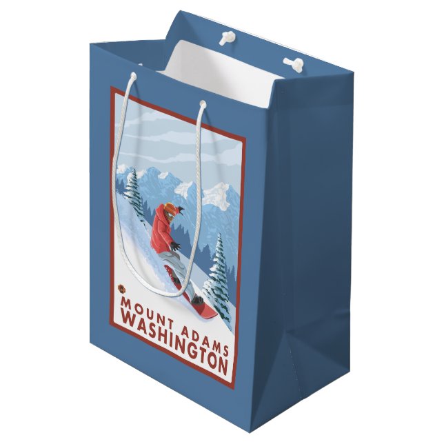 Snowboarder Scene - Mount Adams, Washington Medium Gift Bag (Front Angled)