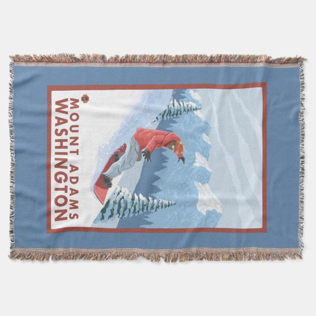 Snowboarder Scene - Mount Adams, Washington Throw Blanket (Front)