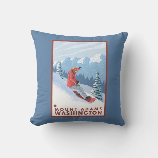 Snowboarder Scene - Mount Adams, Washington Throw Pillow (Front)