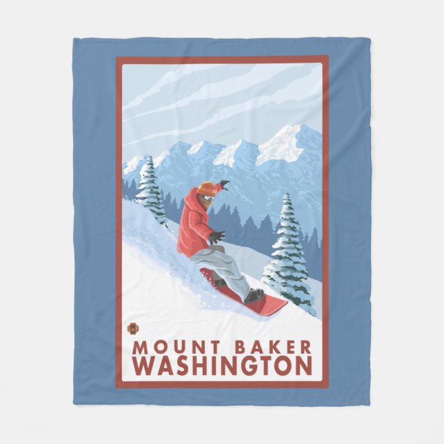 Snowboarder Scene - Mount Baker, Washington Fleece Blanket (Front)