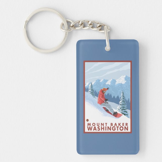 Snowboarder Scene - Mount Baker, Washington Keychain (Front)