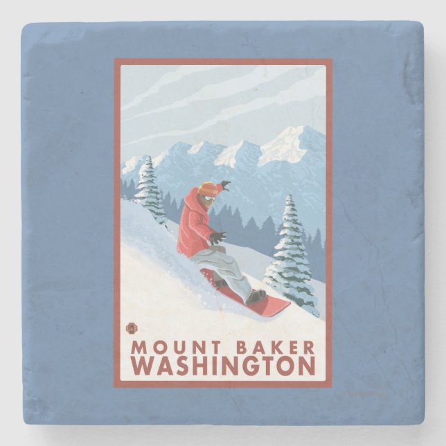 Snowboarder Scene - Mount Baker, Washington Stone Coaster (Front)