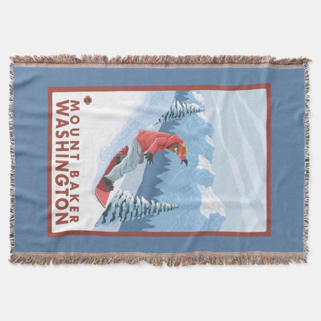 Snowboarder Scene - Mount Baker, Washington Throw Blanket (Front)