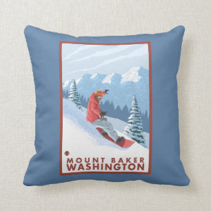 Snowboarder Scene - Mount Baker, Washington Throw Pillow