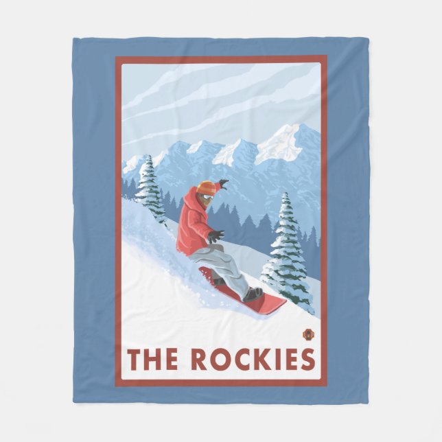 Snowboarder Scene - The Rockies Fleece Blanket (Front)