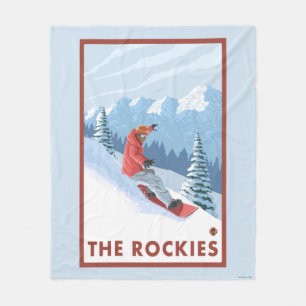 Snowboarder Scene - The Rockies Fleece Blanket