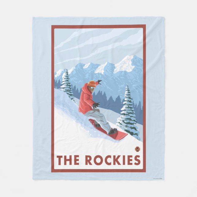 Snowboarder Scene - The Rockies Fleece Blanket (Front)