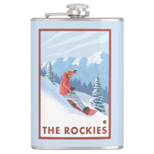Snowboarder Scene - The Rockies Hip Flask