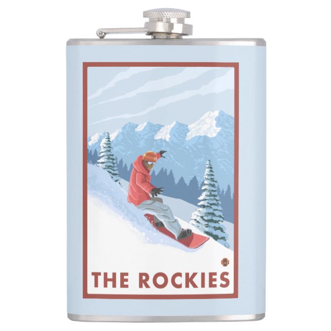 Snowboarder Scene - The Rockies Hip Flask (Front)