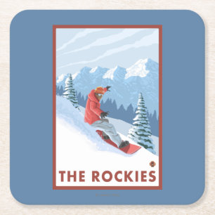 Snowboarder Scene - The Rockies Square Paper Coaster