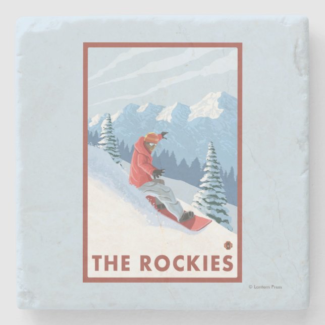 Snowboarder Scene - The Rockies Stone Coaster (Front)