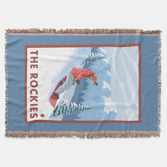 Snowboarder Scene - The Rockies Throw Blanket (Front)