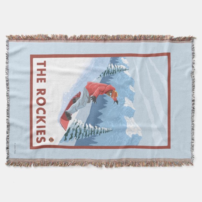 Snowboarder Scene - The Rockies Throw Blanket (Front)