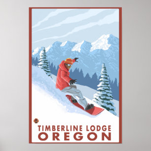 Snowboarder Scene - Timberline Lodge, Oregon Poster