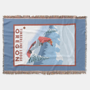 Snowboarder Scene - Timberline Lodge, Oregon Throw Blanket