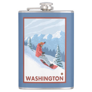 Snowboarder Scene - Washington Hip Flask
