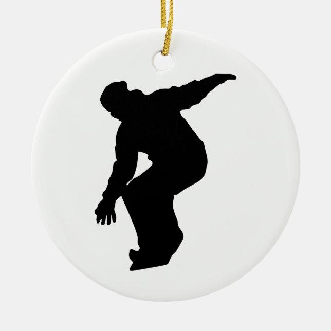 Snowboarder Silhouette Ceramic Ornament (Front)