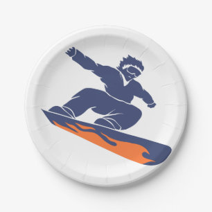 Snowboarder silhouette - Choose background color Paper Plate