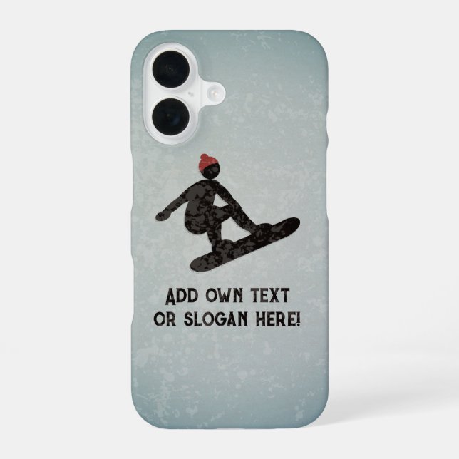 Snowboarder Silhouette on Grunge Look - your text iPhone 16 Case (Back)
