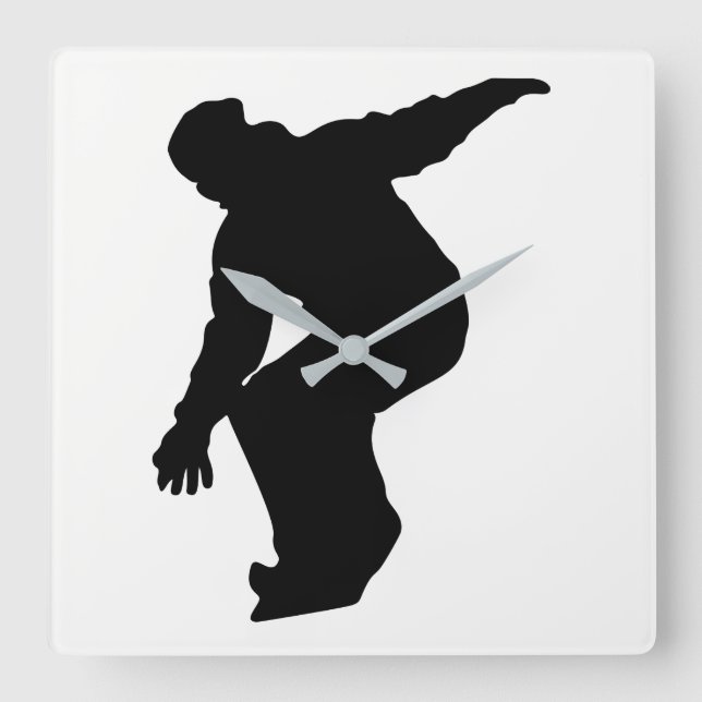 Snowboarder Silhouette Square Wall Clock (Front)