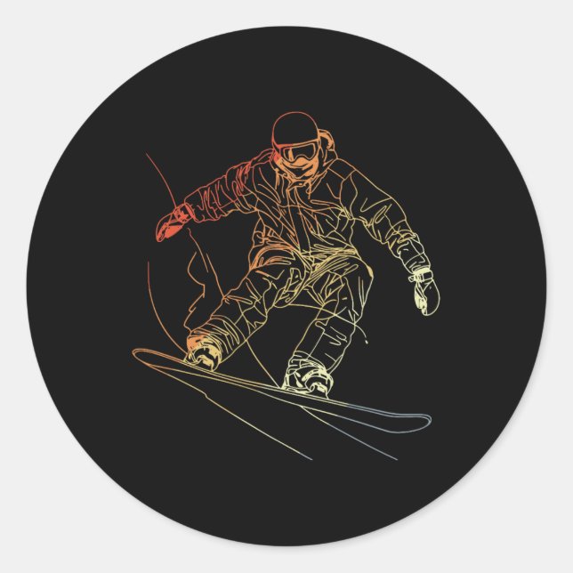 Snowboarder Sketch Vintage Alpine Snowboarding  Classic Round Sticker (Front)