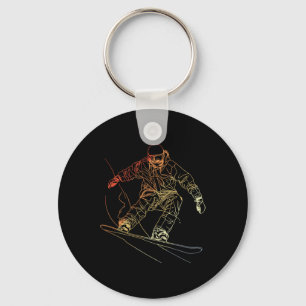 Snowboarder Sketch Vintage Alpine Snowboarding  Keychain