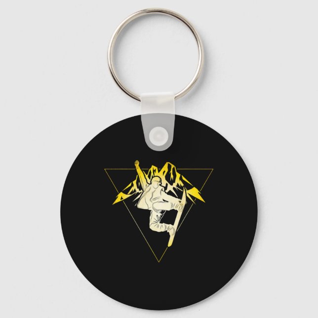 Snowboarder Slope Snowboarding Mountains Snowboard Keychain (Front)