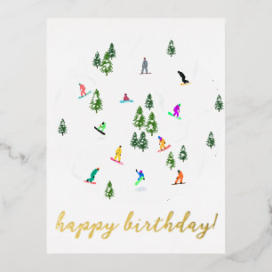 Snowboarder Snowboarding Illustration Birthday Foil Holiday Postcard