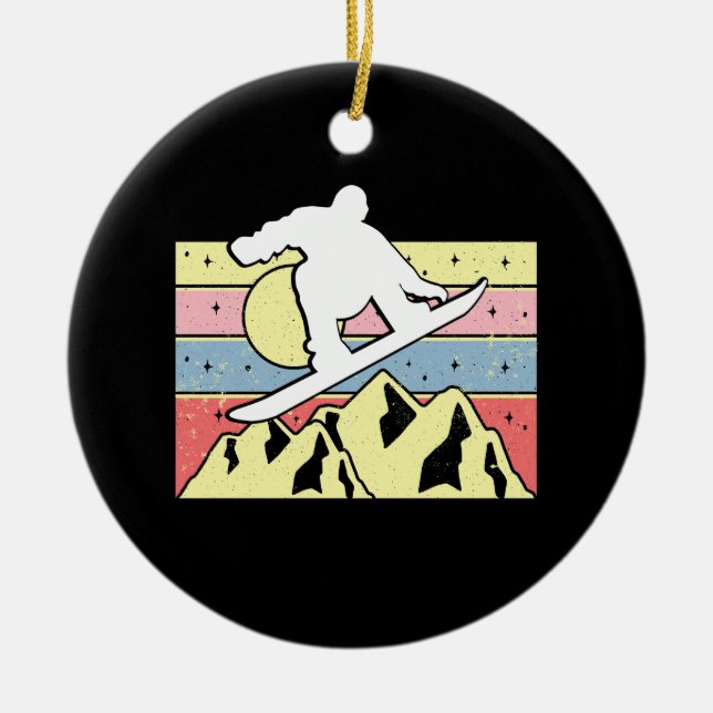 Snowboarder Snowboarding Snowboard Retro Ceramic Ornament (Front)