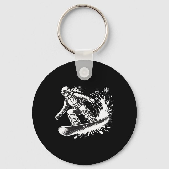 Snowboarder Snowboarding Winter Slope Downhill Hol Keychain (Front)