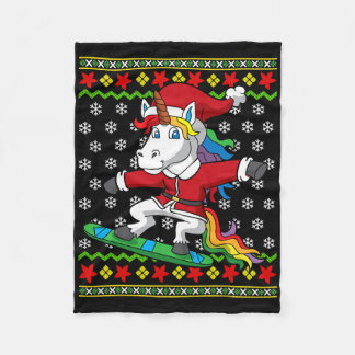 Snowboarder Unicorn Santa Snowboarding Christmas S Fleece Blanket