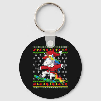 Snowboarder Unicorn Santa Snowboarding Christmas S Keychain