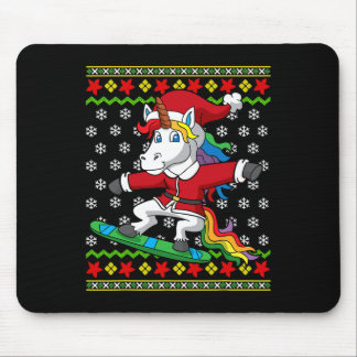 Snowboarder Unicorn Santa Snowboarding Christmas S Mouse Pad