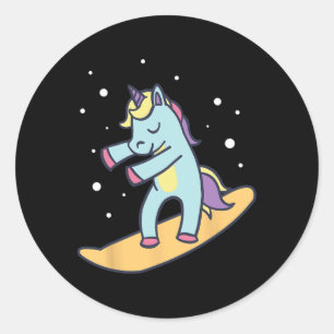 Snowboarder Unicorn Snowboarding Winter Sports Ski Classic Round Sticker