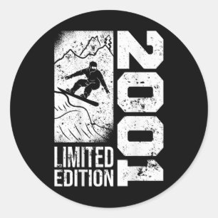 Snowboarder Vintage 2001 Birthday Snowboarding Sno Classic Round Sticker